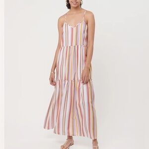 LOFT Beach Striped Tiered Vacation Lyocell Maxi Dress